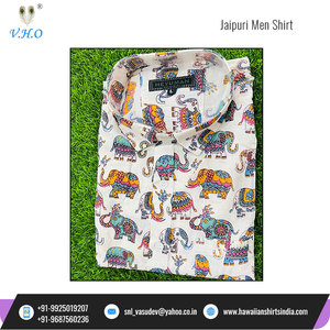 Jaipuri เสื้อเชิ้ตของผู้ชายผ้าคอตตอนพิมพ์ลายช้างทำด้วยมือดีไซน์สวย - Product Image 3