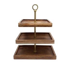 ถาดรองเค้กโลหะเหล็กชั้นเดียวทำจากไม้ธรรมชาติทรงสี่เหลี่ยมผืนผ้าสำหรับร้านอาหาร - Product Image 3