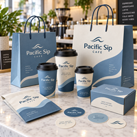 Ensemble d'emballages personnalisés pour café AT PACK avec gobelets, sacs, boîtes et fournitures à emporter imprimés pour les cafés, les restaurants, la promotion de la marque