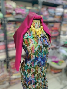 Châle de luxe brodé vert marine Maqbal Dirac avec motif de sequins abstraits multicolores, Gorgorad & Magenta - Product Image 2