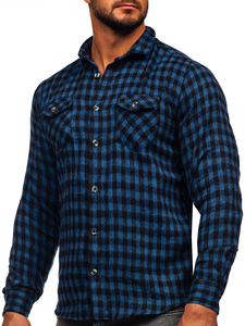 Chemise en flanelle d'extérieur pour hommes en carreaux curry avec empiècements occidentaux fermeture à pression sur le devant et deux poches poitrine - Product Image 5