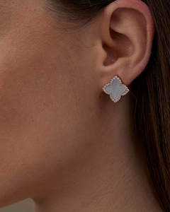 Pendientes de botón Statement con marco de diamantes Bunchberry, diamantes naturales de 0.46 ct G-H VS, malaquita, nácar y oro macizo de 14K, regalo - Product Image 2