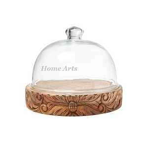 Wooden Chocolate Serving Tray With <b>Glass</b> <b>Dome</b> Premium Quality Customized Size Dessert Serving Tray With <b>Dome</b> - Product Image 1