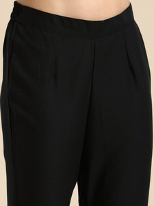 Mujeres Sólido negro Regular poliéster Kurta con Pantalones y Impreso Dupatta indio Pakistán Salwar kameez - Product Image 4