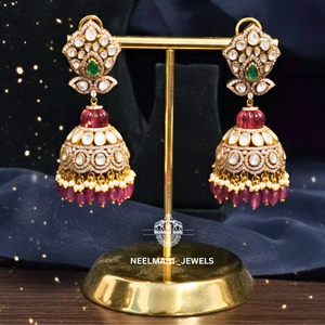 MOISSANITE PINK PEARL JHUMKI <b>EARRING</b> - Product Image 2
