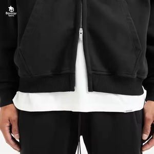 Custom Heavy Weight <b>Plain</b> Zipper HoodieS 430 GSM Fleece Boxy Fit <b>Black</b> Oversized Unisex Wholesale 100% Cotton Breathable <b>Hoodie</b> - Product Image 4