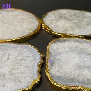 คริสตัลโมราหินชิ้นพร้อมขอบชุบทอง3ถึง4.5นิ้ว,ที่รองแก้วคริสตัลชิ้นหินอาเกตสีขาวธรรมชาติ - Product Image 5