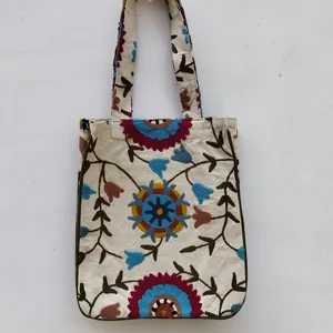 Colorful Hand Embroidered Cotton Suzani Canvas Handbags For Shopping, Traveling, Cosmetic And More, Hand Embroidered Suzani Bags