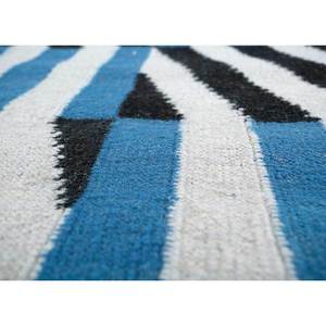 Alfombra de lana Kilim geométrica azul, hecha a mano, con diseño de cuadros, tejido plano, rectangular, de yute, para la sala de estar o el dormitorio del hogar -SDWL-750 - Product Image 2