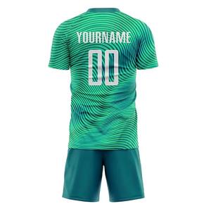 Custom football kit <b>mens</b> breathable quick dry <b>green</b> jersey and <b>shorts</b> set with wave pattern training uniform lightweight - Product Image 3