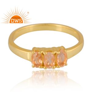 Diseño de textura 925 Plata de Ley 18K chapado en oro Natural citrino anillo de piedras preciosas diseño personalizado joyería para mujer regalo para ella - Product Image 3