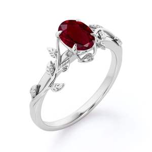 Bague de fiançailles en argent sterling 925 avec rubis de laboratoire 1 carat, coupe ovale classique, plaqué rhodium, pour mariage et fêtes - Product Image 4