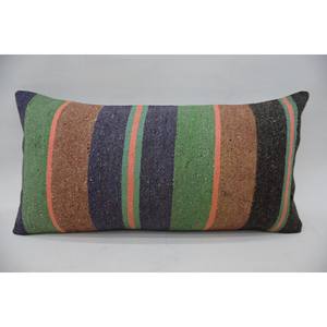 Multicolor Vintage Striped Wool Pillow 12x24 Inch Decorative <b>Cushion</b> Woven and Embroidered Fabric Kantha Patchwork for Sofas - Product Image 4