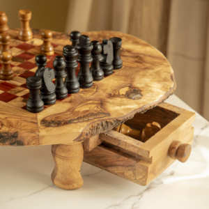Rustic Wooden <b>Chess</b> <b>Board</b> Table with Legs & Storage Drawers, Red Squares, 28–50 cm, Wholesale - Product Image 6