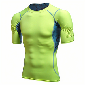 Chemises de compression de sport et de natation unies, haute qualité, avec logo personnalisé, manches courtes, pour la gym et la natation, vente en gros - Product Image 2