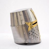 Casco Cruzado Medieval Antiguo con Acabado Plateado, Caballero Templario, Armadura de Acero Pulido, Coleccionable para Regalos, Estilo Vintage