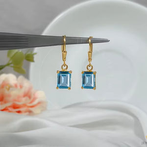 Pendientes de Botón con Cierre de Palanca, Plata de Ley 925, Chapados en Oro de 14K, Rodio, Circonita, Octágono, Joyería Elegante con Piedras Preciosas para Mujer, Regalo para Fiesta - Product Image 1