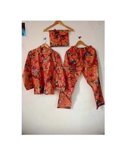 Ensemble de pyjama indien fait à la main en coton pour femmes robe de nuit imprimée oiseau floral vêtements de nuit bleus caractéristiques sexy d'été - Product Image 6