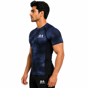 T-shirt de compression éco-responsable à manches longues pour homme, imprimé 3D sur le devant, pour le sport, la gym, le fitness, vêtements de sport personnalisés - Product Image 1