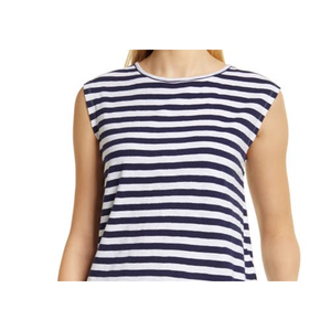 Top in cotone da donna Caslon taglia XS con maniche a cappuccio e fiocco sul collo, a righe blu navy e bianche, traspirante, lavorato a maglia - Product Image 2