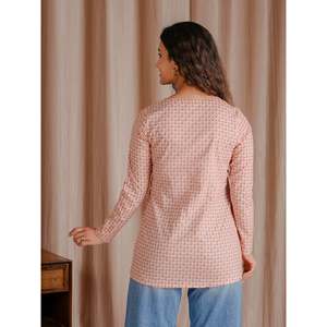 <b>Peach</b> Green Butti Cotton Short <b>Top</b> with Ruched Decoration - Product Image 6