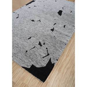Tapis rectangulaire en laine et viscose tufté à la main, motif rayé abstrait, couleur ivoire, pour salon ou couloir - TNQ-3218 - Product Image 2