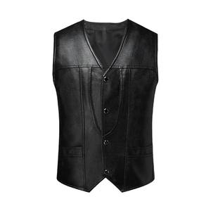 Men Faux Leather Vest Coat Sleeveless Slim Fit Single Breasted <b>Waistcoat</b> with Pockets Solid Color Vest Outwear - Product Image 3