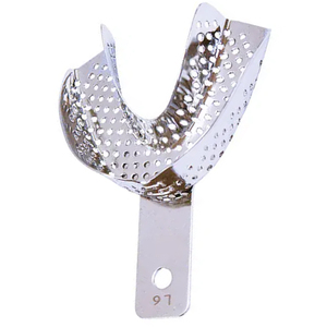 Venta al por mayor de bandejas de impresión dental de acero inoxidable alemán bandejas de dientes con patrón ovalado para placa dental/Embalaje de platos de material metálico - Product Image 1