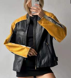 Venta caliente Mujeres Moda Biker Chaqueta de cuero Nueva moda Mujer Chaqueta de cuero genuino Chaqueta de cuero a prueba de viento - Product Image 1