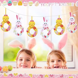 Phục sinh thủ công cho trẻ em Bunny Chick phục sinh Vòng hoa dấu hiệu trang trí dễ thương tự dính dán DIY phục sinh cảm thấy Craft Bộ dụng cụ - Product Image 6