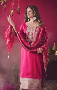 Trajes de diseñador pesados para fiesta de boda, hilo de Chinon puro y bordado de secuencia, parte inferior superior con trabajo pesado Dupatta, traje de 3 piezas - Product Image 2