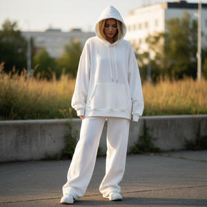 Baggy survêtement femmes goutte épaule à capuche surdimensionné pantalons de survêtement ensemble dames 400 GSM polaire Polyester surdimensionné survêtement femmes - Product Image 1