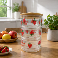 Conteneur de stockage alimentaire en verre transparent avec couvercle, personnalisable avec des motifs de dessins animés colorés