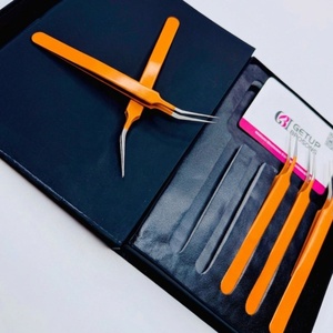 Pince à épiler pour cils GETUP BROSONS IMPEX de haute qualité en acier inoxydable, nouvelle isolation, couleurs orange, pointe lisse, poignée diamantée - Product Image 4