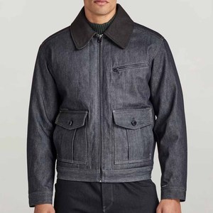 Veste zippée en denim indigo foncé avec poches à rabat à manches longues vêtements d'extérieur modernes style streetwear décontracté coupe ajustée manteau robuste - Product Image 2