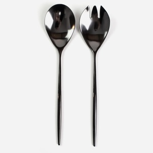 Serveur à salade en acier inoxydable noir en gros, cuillère et fourchette de service en métal poli brillant pour les hôtels, les restaurants et les fournisseurs de traiteur - Product Image 1
