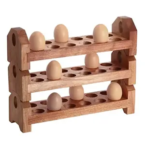 रसोई काउंटरटॉप तैयार अंडे का भंडारण प्रदर्शन तीन स्तरों देहाती बांस लकड़ी के फार्महाउस अंडे धारक