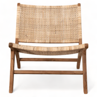 Fauteuil de relaxation en teck avec tressage en rotin, mobilier moderne pour extérieur, salle à manger, jardin, salon, cour, villa, hôtel
