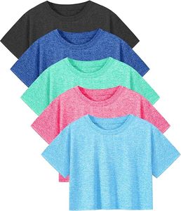 Haut court athlétique à coupe sèche pour femmes à manches courtes col rond t-shirt d'entraînement de yoga respirant avec décoration de logo - Product Image 1