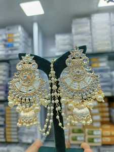 Vintage Wedding Fashion <b>Dangle</b> <b>Earrings</b> Set Gold Plated Chandelier Asscher Cut Diamond Imitation <b>Pearl</b> Bell Patterned Zinc Alloy - Product Image 2