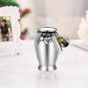 Urnas personalizadas de plata corazón-papá para cenizas humanas urnas de recuerdo con amuleto cruzado Mini urnas de cremación tamaño personalizado de acero inoxidable - Product Image 5
