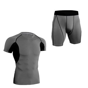 Ensemble de t-shirt et short de compression pour homme, léger, à séchage rapide, extensible dans les quatre sens, respirant, pour le sport, vente chaude, été, décontracté, 2 pièces - Product Image 6