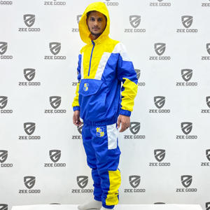 Ensemble de survêtement en polyester pour hommes sur mesure, veste et pantalon de jogging en nylon zippés à patchwork, ensemble coupe-vent à panneaux en nylon de qualité supérieure - Product Image 2