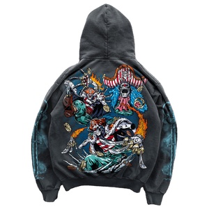 Sweat à capuche personnalisé imprimé épée, délavé à l'acide, style streetwear, coupe oversize, en molleton 100% coton, vente en gros OEM - Product Image 3