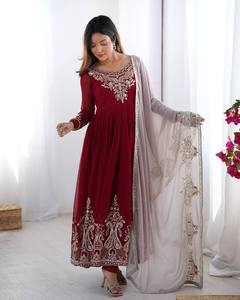 Thanh lịch Tone-on-Tone thêu anarkali áo choàng phức tạp <span class=keywords><strong>Net</strong></span> chi tiết sàn Dài Ấn Độ dân tộc quyến rũ bùng salwar kameez - Product Image 4