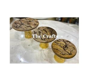 Ensemble de 3 présentoirs à dessert au chocolat de forme ronde dans un support à gâteau en bois avec base en aluminium à un prix abordable - Product Image 2