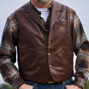 Custom <b>Men's</b> Fashionable Biker <b>Waistcoat</b> Grade Cowhide Genuine <b>Leather</b> Vest Winter Outer Wear Button Washed OEM Service - Product Image 2