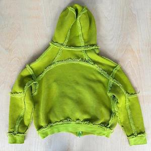 Sudadera con Capucha Personalizada de Estilo Vintage con Cierre para Hombre, Bordada, con Costuras Expuestas, Borde Deshilachado, Talla Grande - Product Image 2