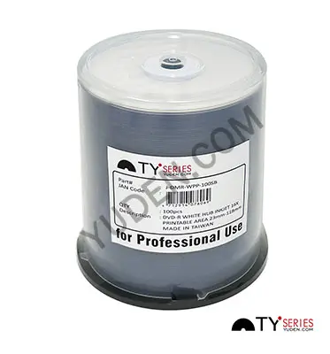 TY Series Blank DVD-R 16X 4.7GB White Inkjet Printable Duplication A Grade 100Cake Box (OEM brand Available)