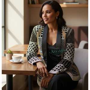 Chaqueta Blazer Moderna de Cristal, Tejida, Lisa, Corta, Antiarrugas, para Mujer, Corte Entallado, Cuello en V, Manga Larga, para Reuniones Formales de Negocios - Product Image 3